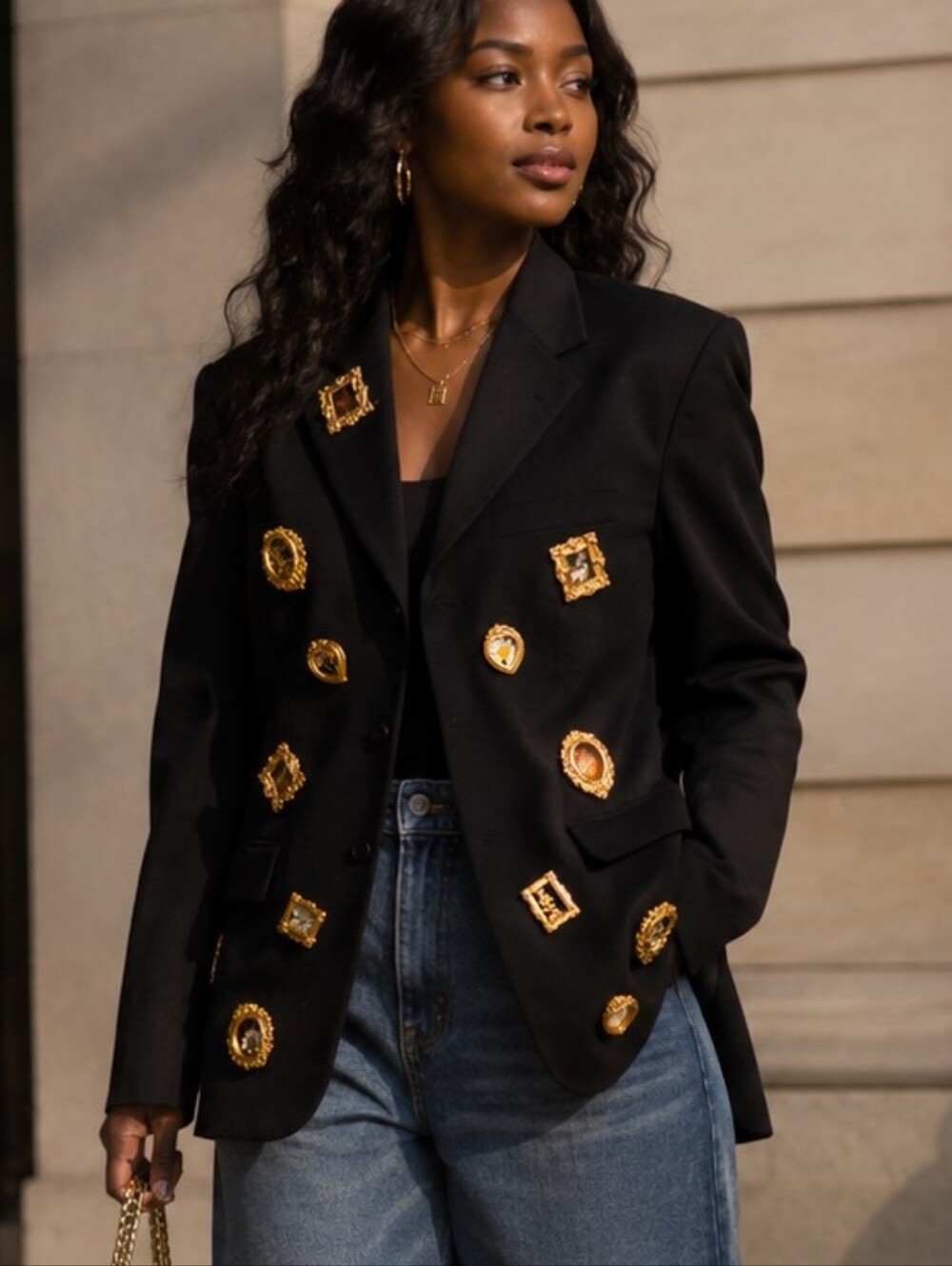 Black Blazer Gold Frames